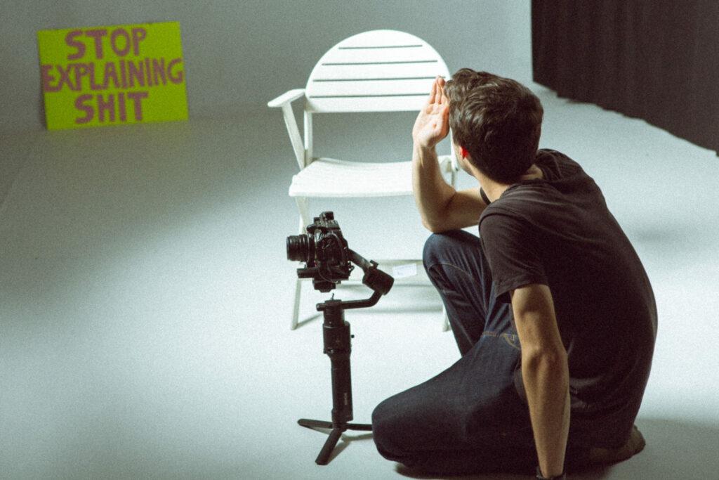 Jakob Grill with camera on gimbal in boxquadrat film studio