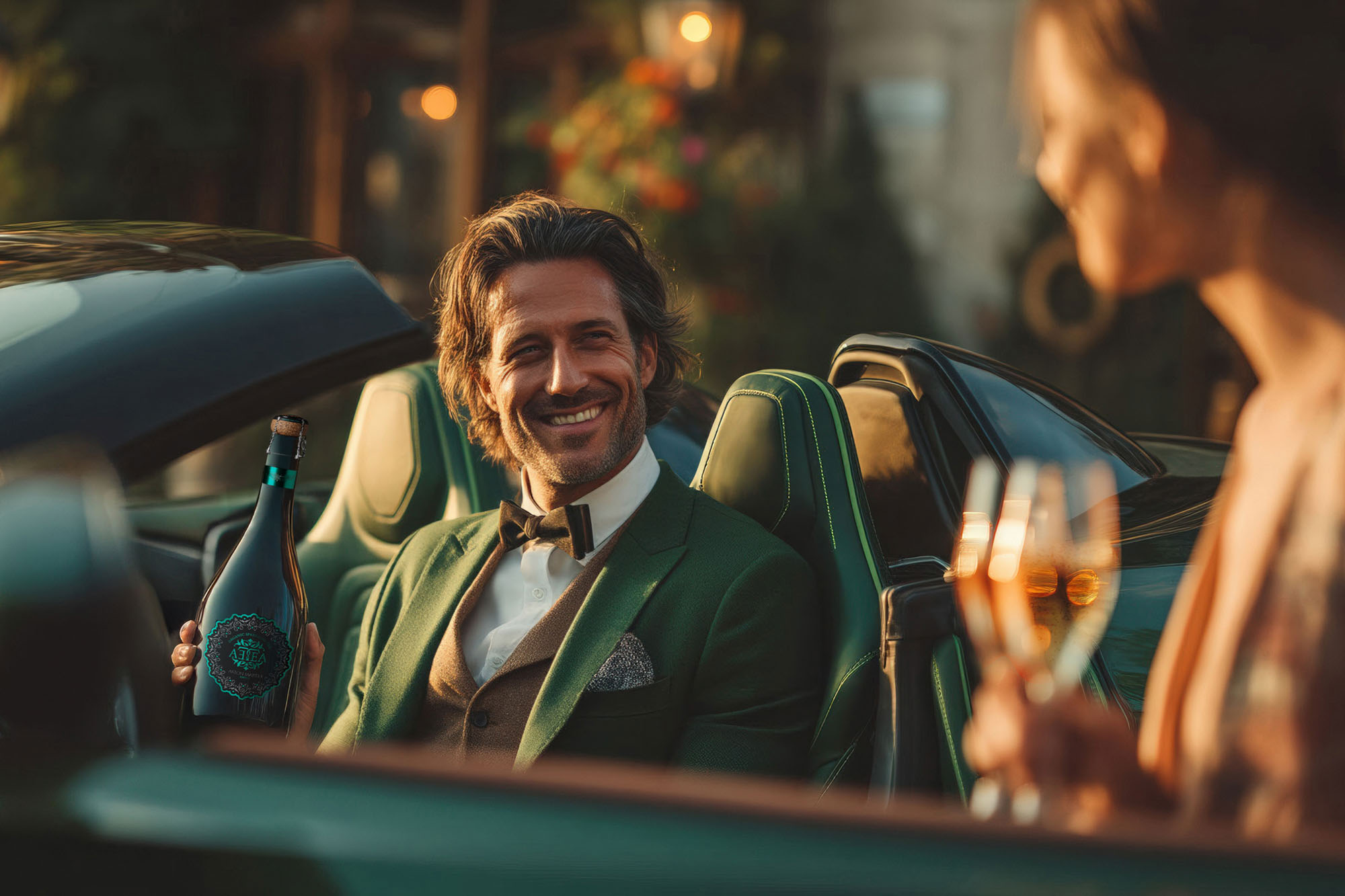 KI generiertes Portrait von einem Mann in einem Auto
