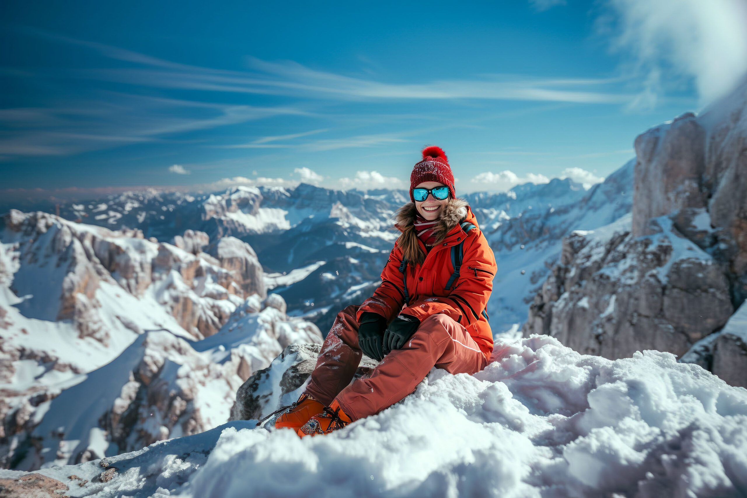 KI generiertes Bild von einer Personen die auf den Bergen im Schnee sitzt